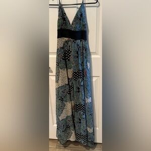 Pepper Halter Maxi Elegant Paisley Polka Dot w/Gold shimmer Threading Sz M